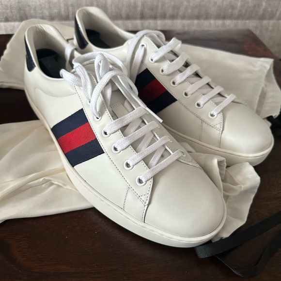 Gucci Aces, Men’s 12.5 US, worn exactly once. White / Navy - Picture 1 of 6